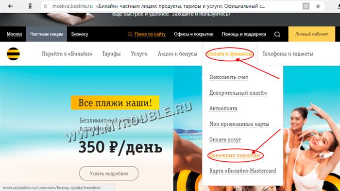 Переходим к пункту «Денежные переводы»