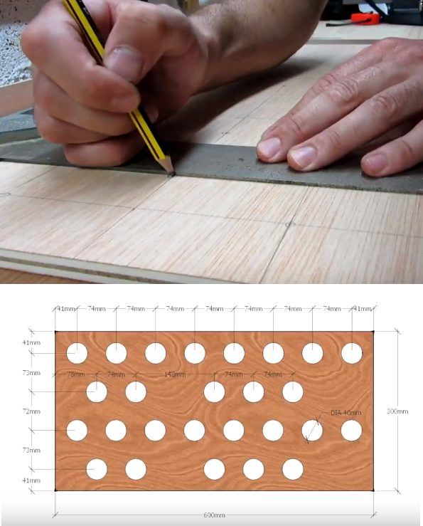 На деревянной основе делают разметку для труб