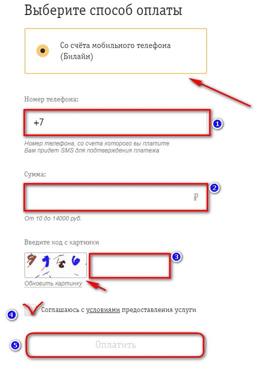 заполните блок выбора способа оплаты