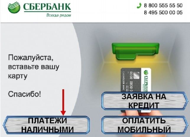 Оплата наличными услуг карты стрелка в терминале Сбербанка